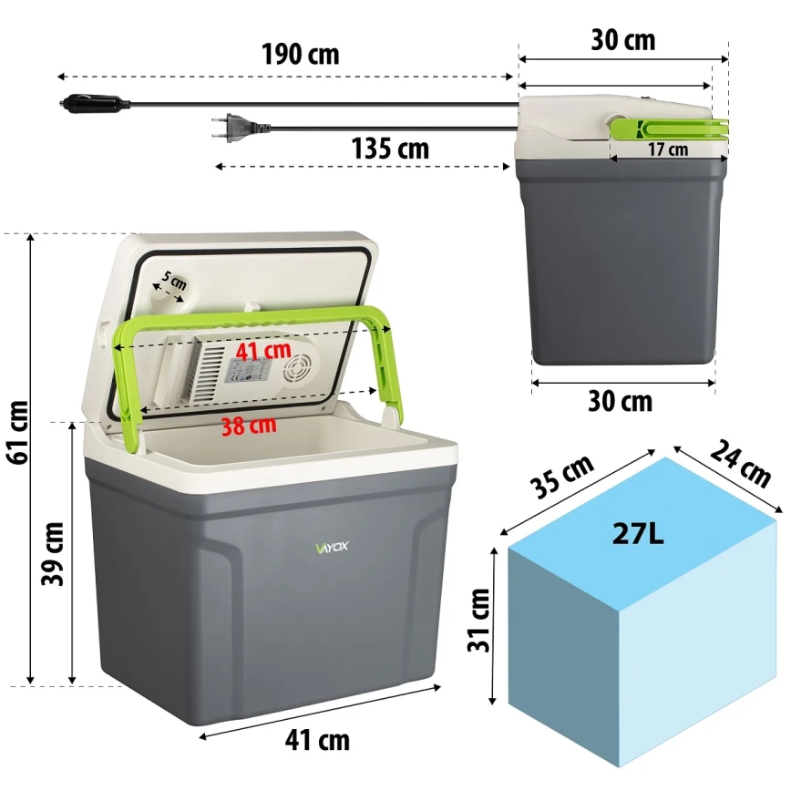 Bärbar Bilkylskåp med värmefunktion 27 l 230V/12V/24V grå