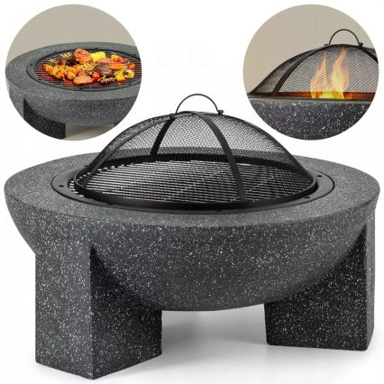 Bärbar eldstad med grillgaller 79,5 x 38 cm, svart/mörk granit