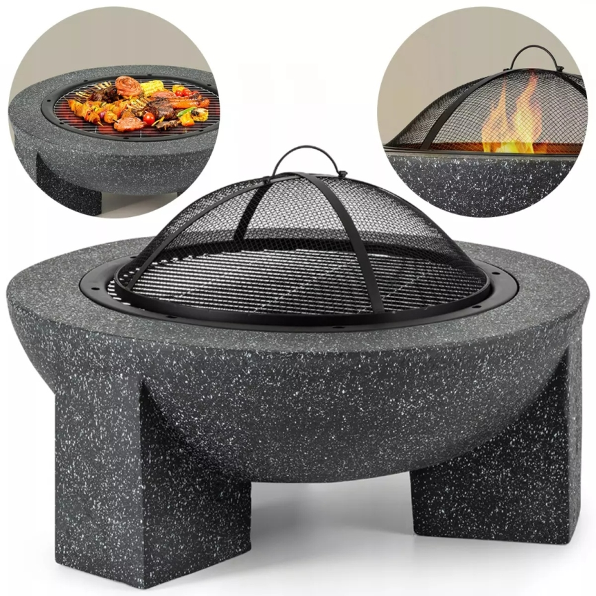 Bärbar eldstad med grillgaller 79,5 x 38 cm, svart/mörk granit