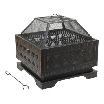 Bärbar lägereld i trä med galler svart/patina