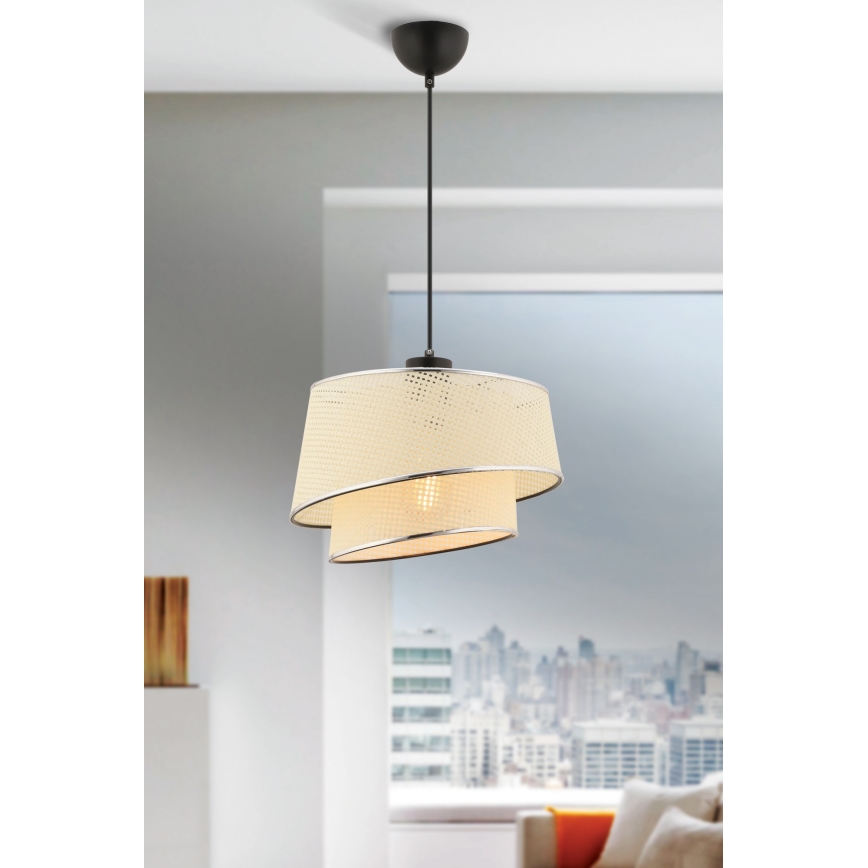 BARETTE taklampa 1xE27/60W/230V kräm/klädd krom