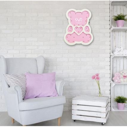 Barn LED-lampa LED/2xAA rosa björn
