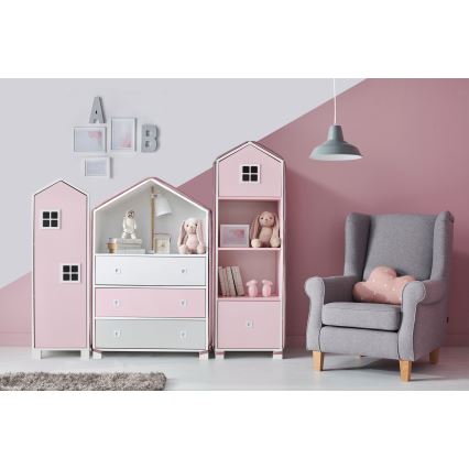 Barnbyrå MIRUM 126x80 cm vit/grå/rosa