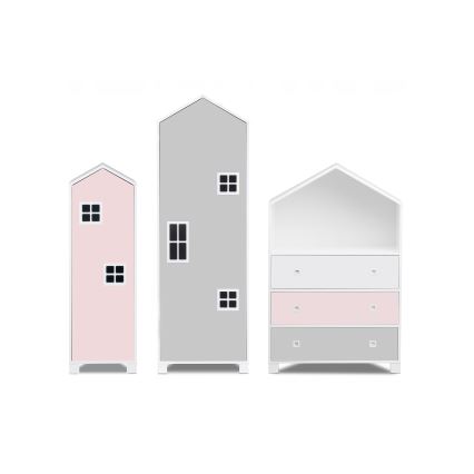 Barnbyrå MIRUM 126x80 cm vit/grå/rosa