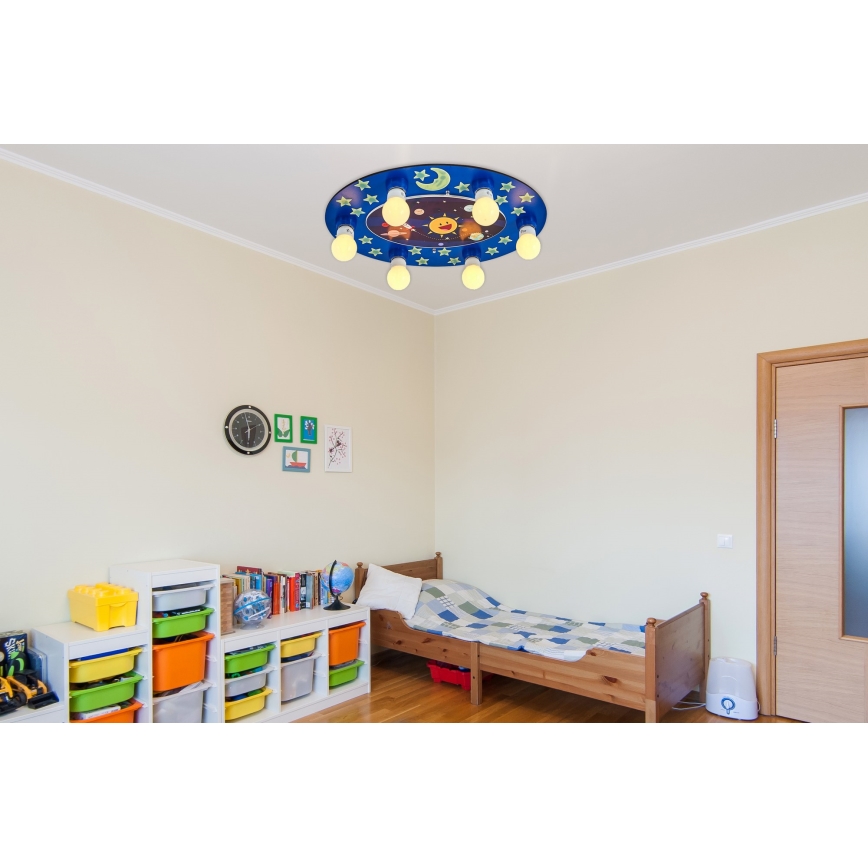Barnens taklampa LUCCA 6xE27/24W/230V blå