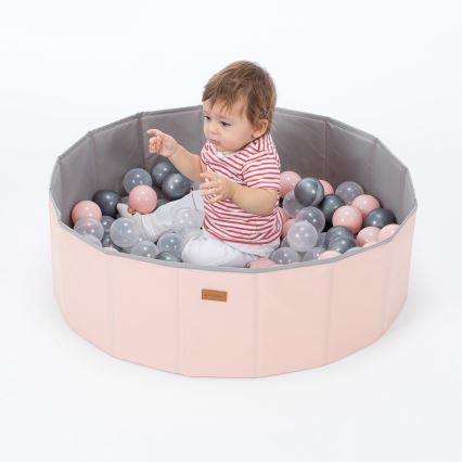 Barnens torrpool med bollar Ø 80 cm rosa/grå