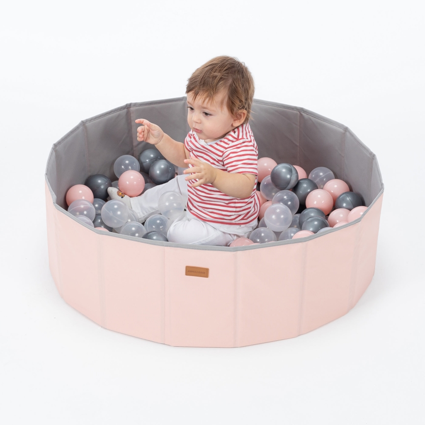 Barnens torrpool med bollar Ø 80 cm rosa/grå