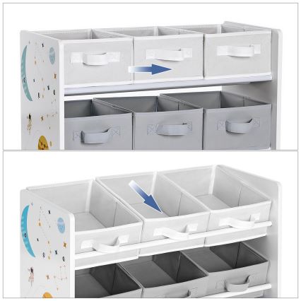 Barnförvaringshylla med tygboxar ANET blå/vit