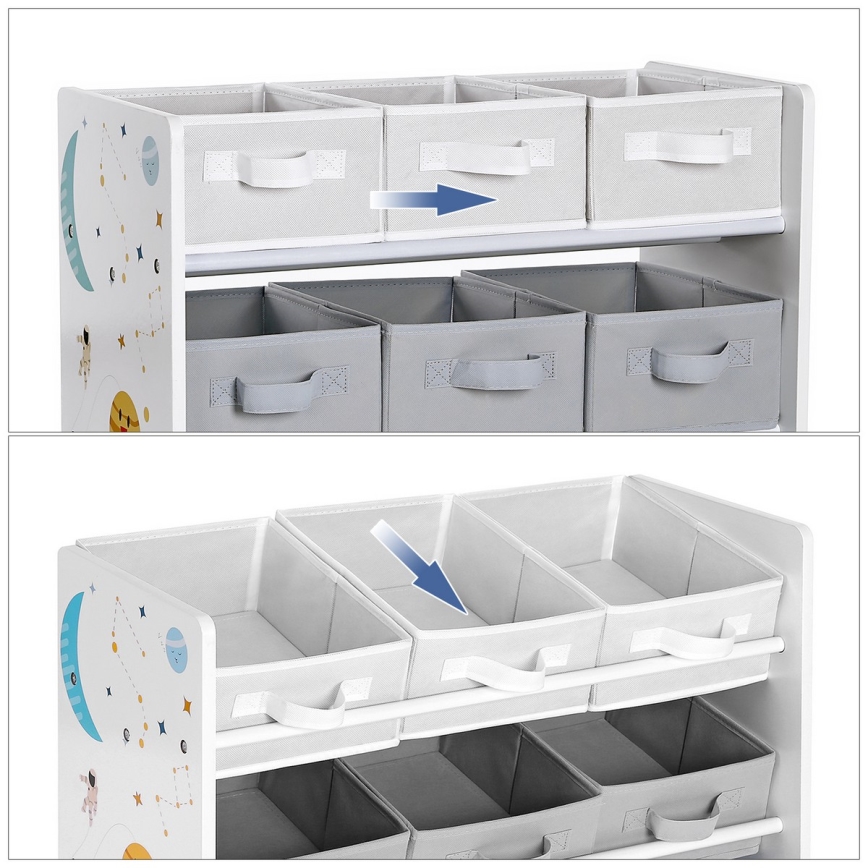 Barnförvaringshylla med tygboxar ANET blå/vit