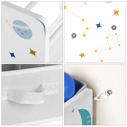 Barnförvaringshylla med tygboxar ANET blå/vit