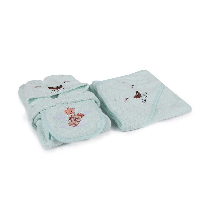 Barnfrottéset ASLAN - badrock, handduk, trasa mint