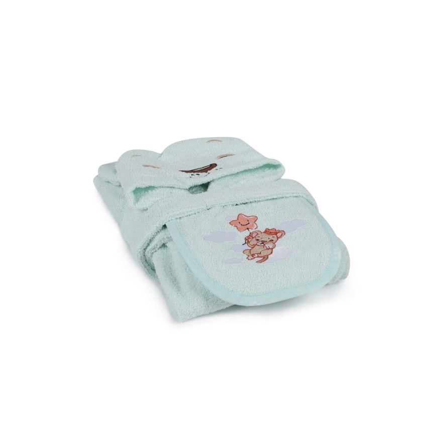 Barnfrottéset ASLAN - badrock, handduk, trasa mint