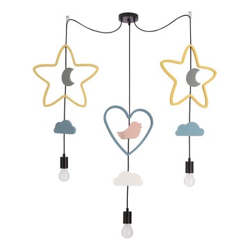 Barnlampa i hängande TRIO 3xE27/20W/230V gul/blå/grå