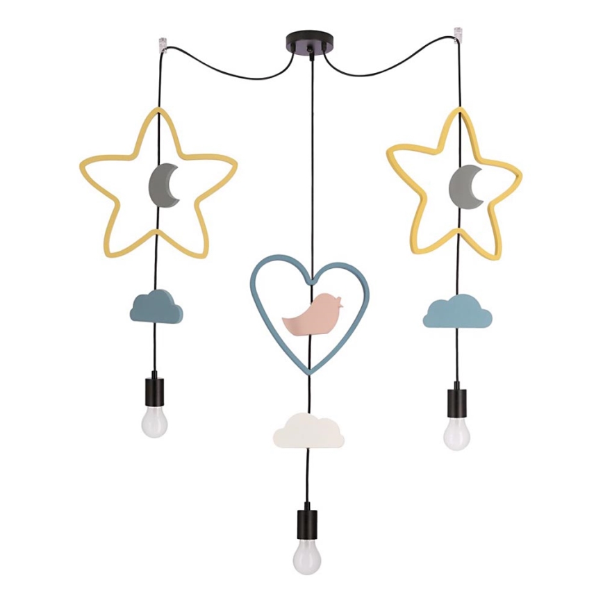 Barnlampa i hängande TRIO 3xE27/20W/230V gul/blå/grå