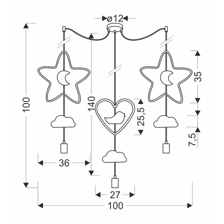 Barnlampa i hängande TRIO 3xE27/20W/230V gul/blå/grå