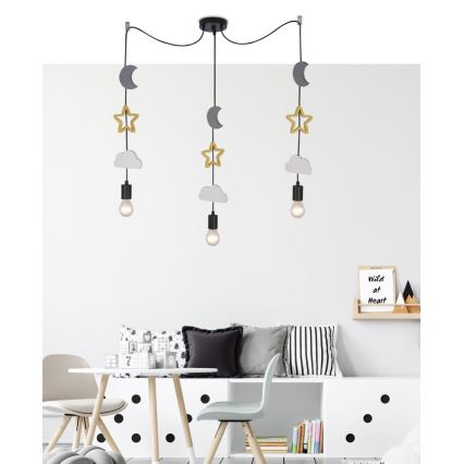 Barnlampa TRIO 3xE27/20W/230V grå/gul/vit