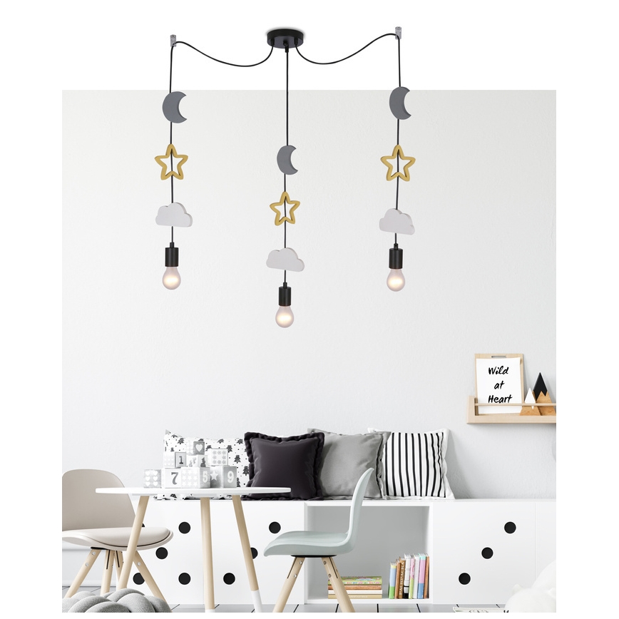 Barnlampa TRIO 3xE27/20W/230V grå/gul/vit