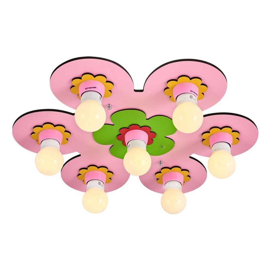 Barnlampan i taket LUCCA 7xE27/24W/230V rosa