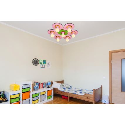 Barnlampan i taket LUCCA 7xE27/24W/230V rosa