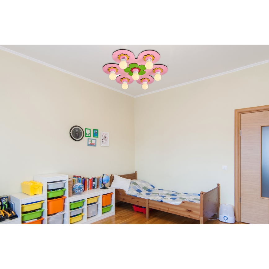 Barnlampan i taket LUCCA 7xE27/24W/230V rosa