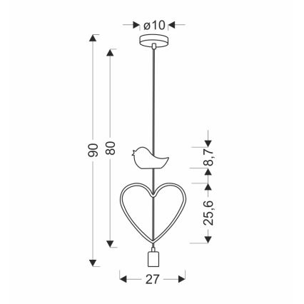 Barnpendel med sladd HEART 1xE27/20W/230V rosa/vit