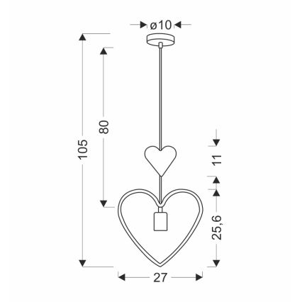 Barnpendel på sladd HEART 1xE27/20W/230V rosa/vit