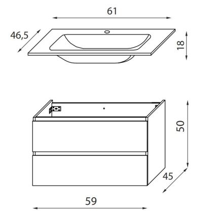 BATH DELUXE 03-060-64-86-01 - Badrumsskåp med handfat KENWOOD 61 cm ek