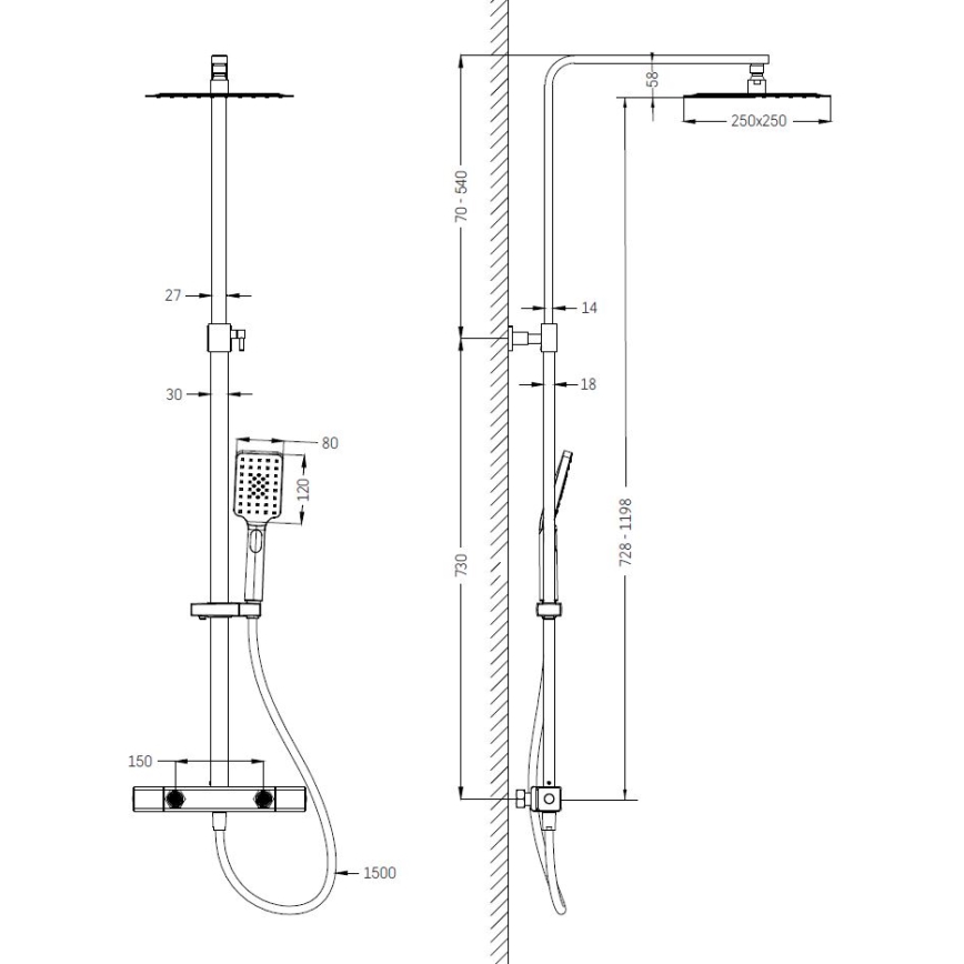 BATH DELUXE 31-120-06-70-00 - Duschutrustning med termostat NAESBY borstad mässing
