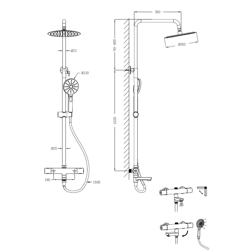 BATH DELUXE 31-160-11-60-00 - Duschutrustning med termostat DRAGOR skinande krom