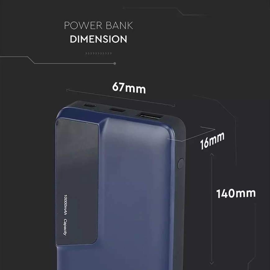 Batteriladdare med skärm 10000mAh/3,7V blå