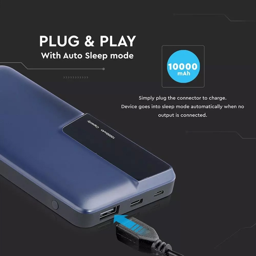 Batteriladdare med skärm 10000mAh/3,7V blå