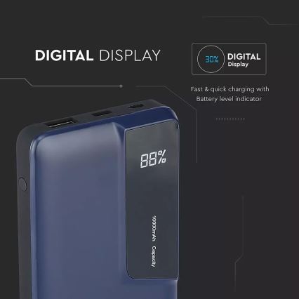Batteriladdare med skärm 10000mAh/3,7V blå