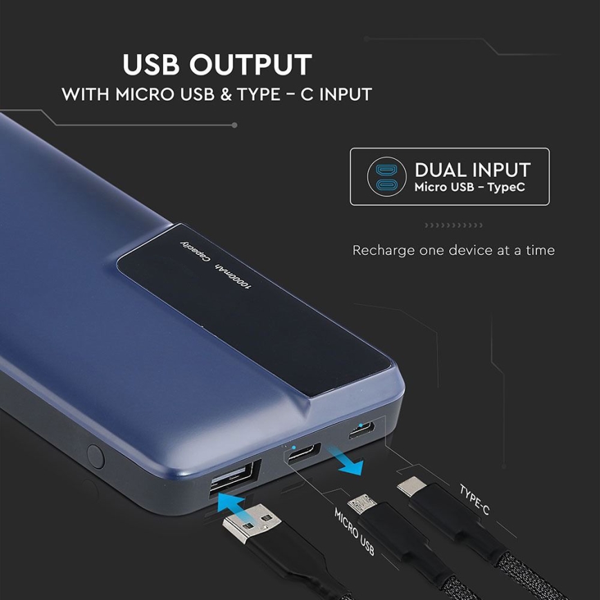 Batteriladdare med skärm 10000mAh/3,7V blå