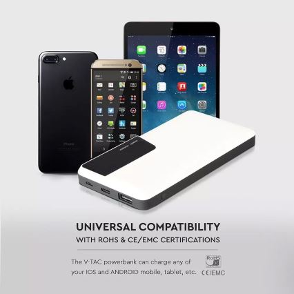 Batteriladdare med skärm 10000mAh/3,7V vit