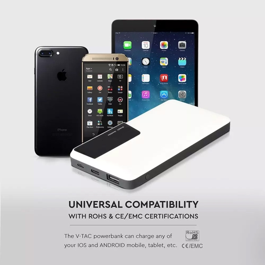 Batteriladdare med skärm 10000mAh/3,7V vit