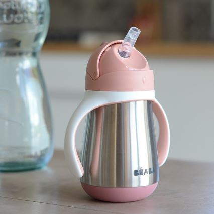 Beaba - Thermo-insulated mug med en straw 250 ml rosa