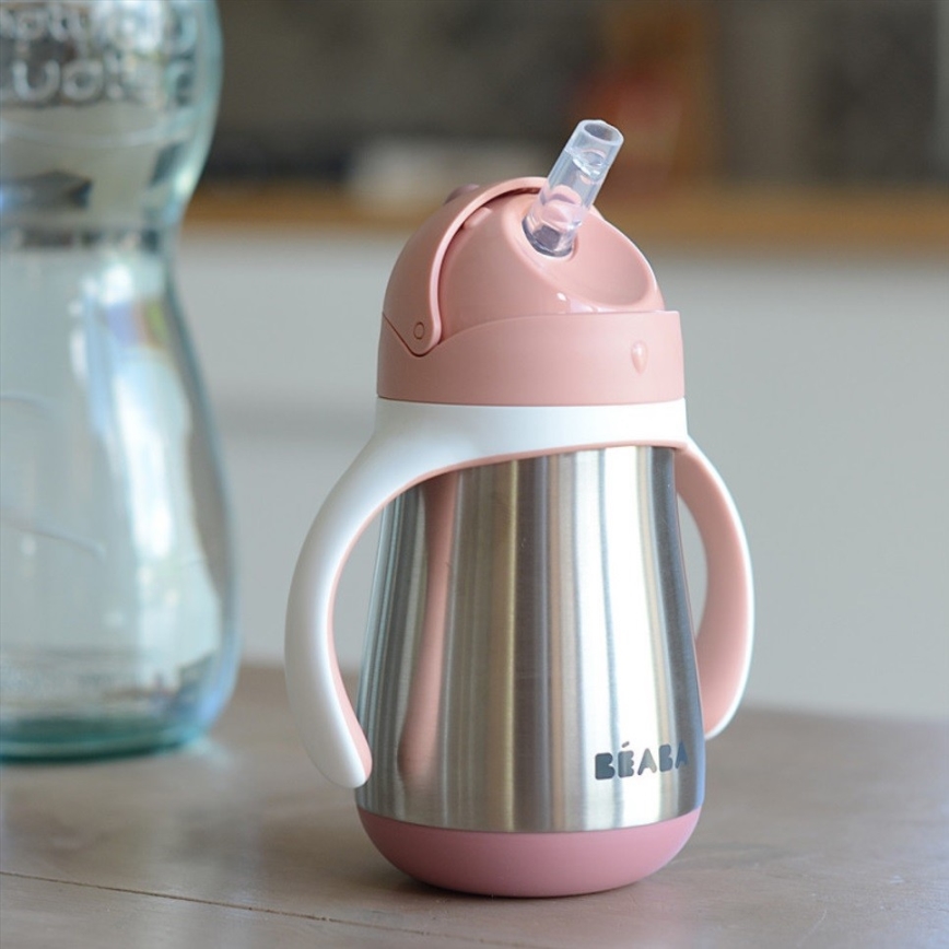 Beaba - Thermo-insulated mug med en straw 250 ml rosa
