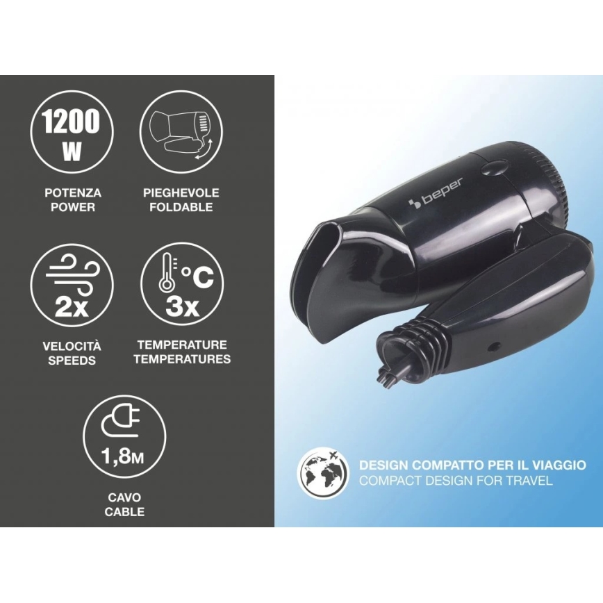 Beper - Resehårtork 1200W/230V