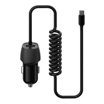 Billaddare 1xUSB 5V /1A + USB-C-kontakt 150 cm svart