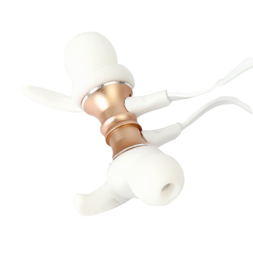 Bluetooth earphones med microphone och MicroSD spelare 80 mAh vit/guld