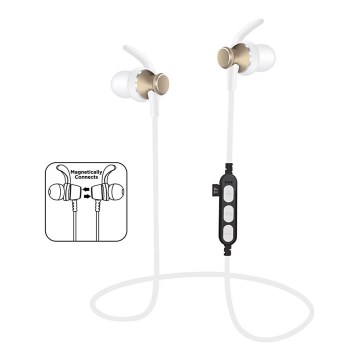 Bluetooth hörlurar med mikrofon och MicroSD-spelare vit/guld