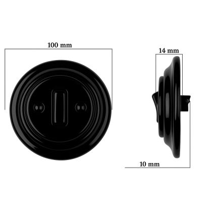 Bohemia-Design - Enkel retroströmbrytare i porslin med ram nr 1, svart