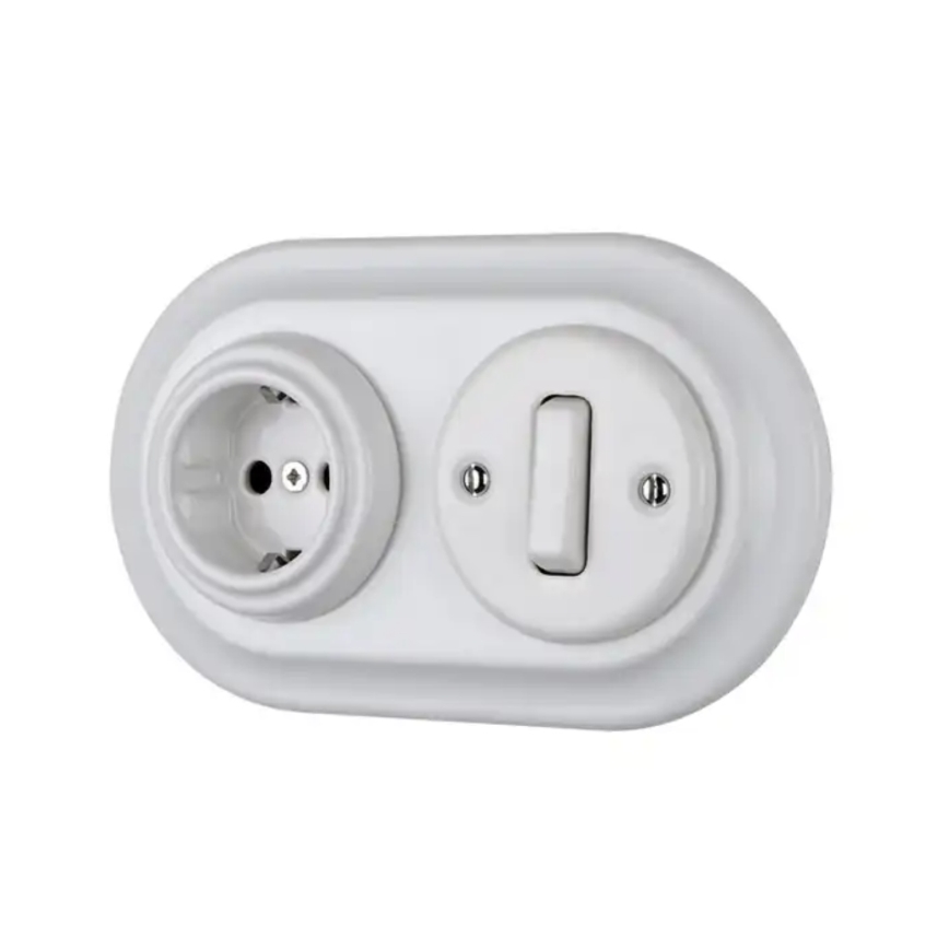 Bohemia-Design - Retro porslinsvägguttag utan ram SCHUKO 250V/16A vitt