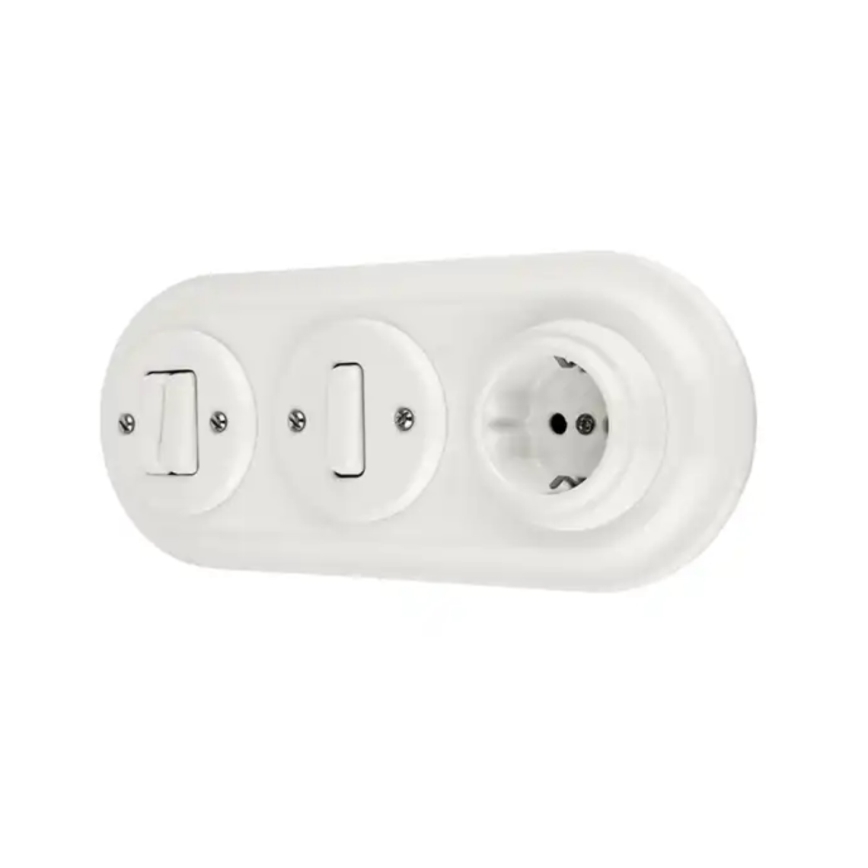 Bohemia-Design - Retro vägguttag i porslin utan ram SCHUKO 250V/16A vitt