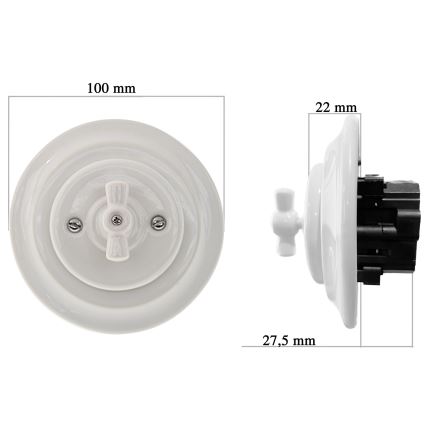 Bohemia-Design - Porslinsretro vriddimmer med ram 250 V/10 A vit
