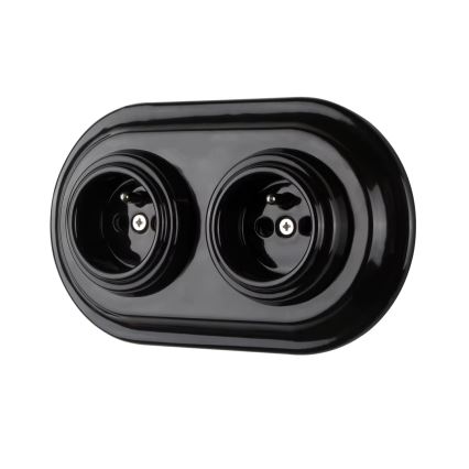 Bohemia-Design - Porslinsuttag i retrostil för hemmabruk, utan ram, 250V/16A, svart