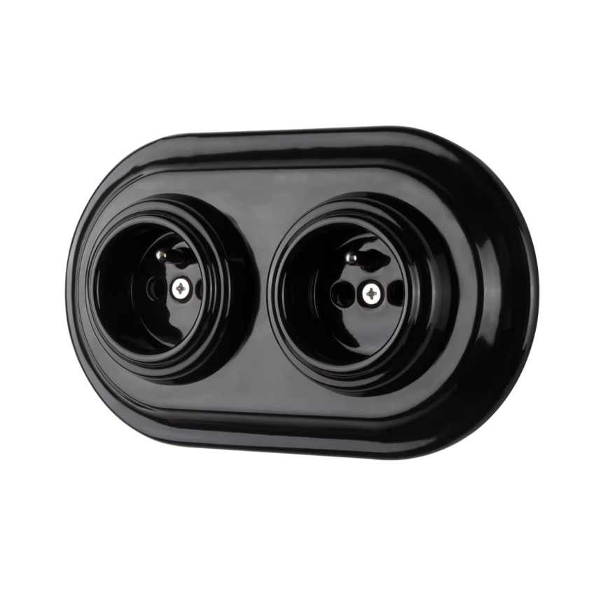 Bohemia-Design - Porslinsuttag i retrostil för hemmabruk, utan ram, 250V/16A, svart