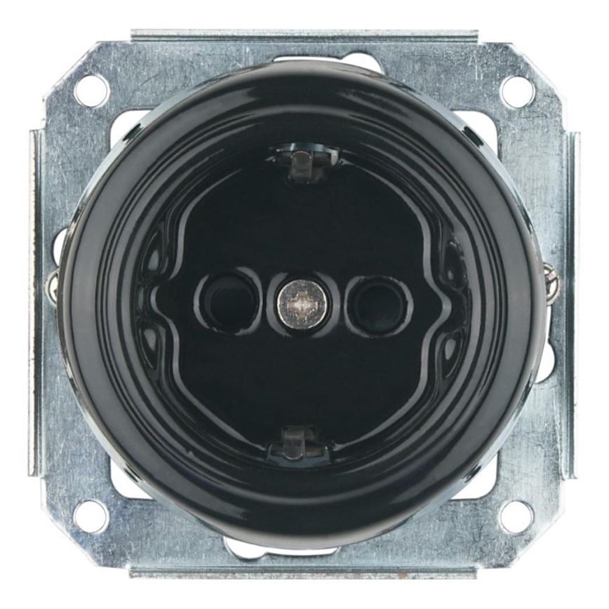 Bohemia-Design - Porslinsvägguttag i retrostil, ramfritt SCHUKO 250V/16A, svart