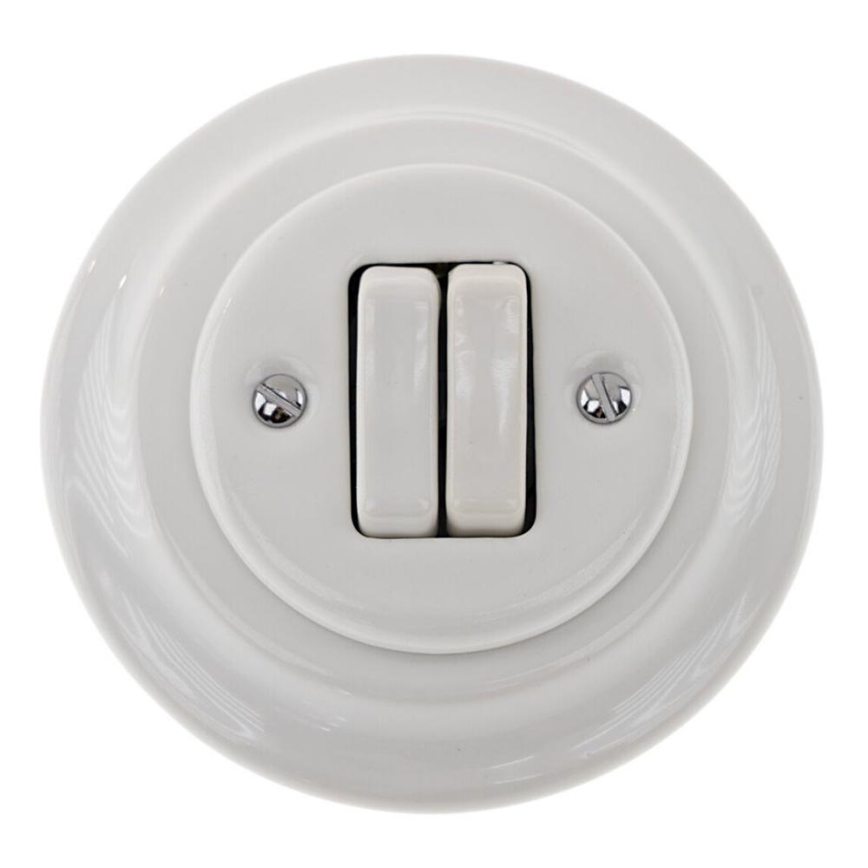 Bohemia-Design - Retro dubbelströmbrytare i porslin med ram nr. 5, vit