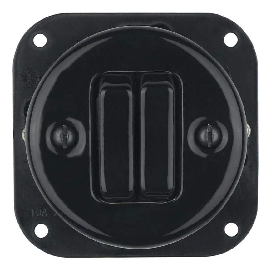 Bohemia-Design - Retro dubbelströmbrytare i porslin utan ram, modell nr. 5, svart